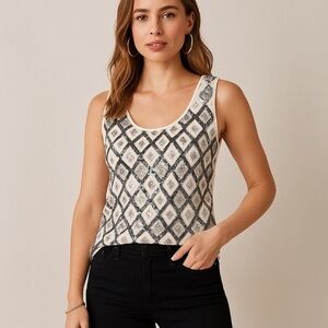 Boston Proper Silver and White Sequin Tank Top